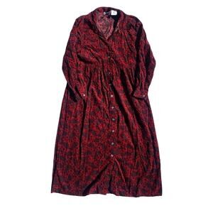 90s Red Paisley Soft Witchy Corduroy Library Vampire Long Sleeved